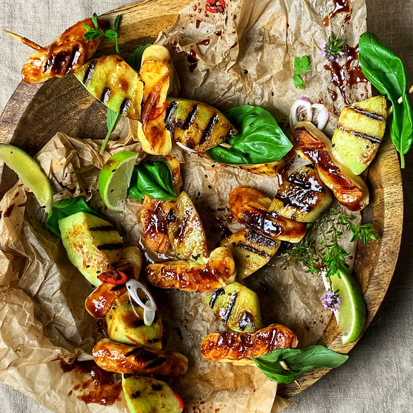 ROUGETTE Cremiger Grillkäse auf a romatischen Melonenspießen mit ...